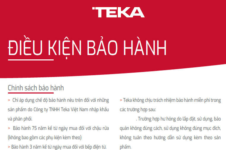 Chính sách bảo hành sản phẩm TEKA
