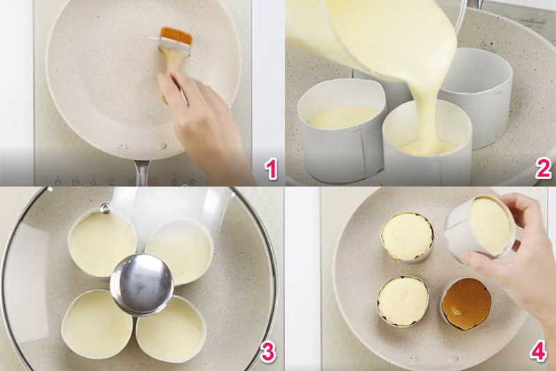 Bước 4: Đổ khuôn và nướng bánh bằng chảo chống dính