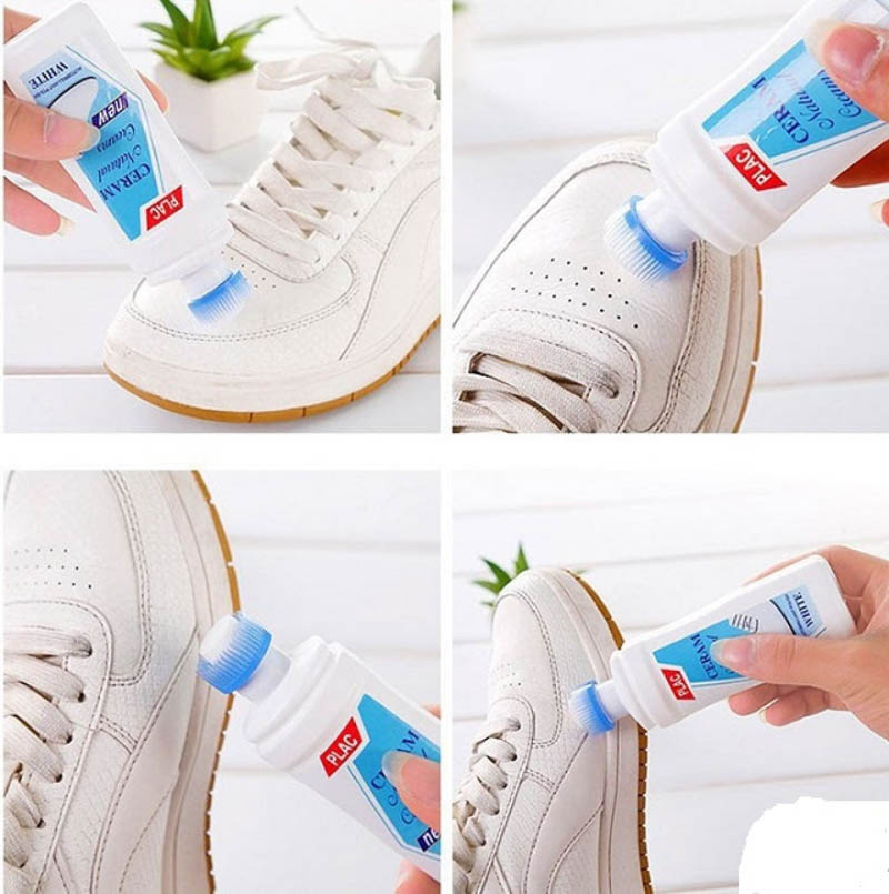 Làm sạch giày trắng bằng chất tẩy rửa chuyên dụng