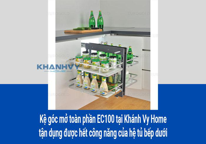Kệ góc mở toàn phần EC100 tại Khánh Vy Home tận dụng được hết công năng của hệ tủ bếp dưới