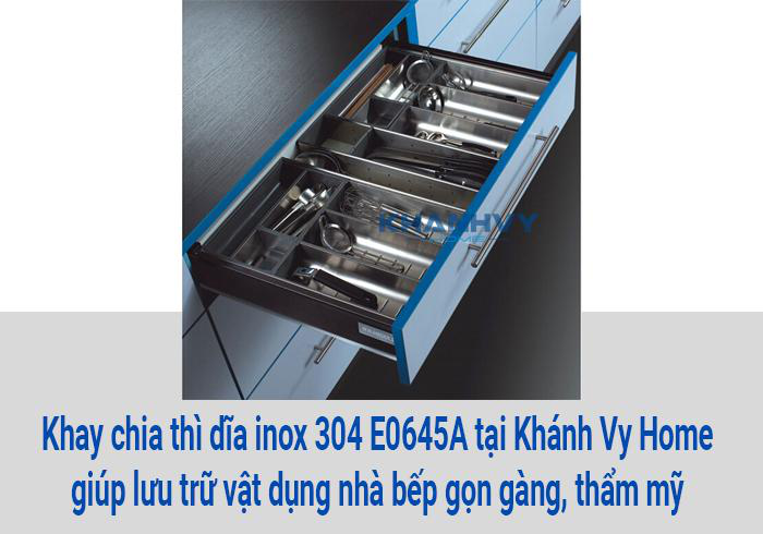  Khay chia thì dĩa inox 304 E0645A tại Khánh Vy Home giúp lưu trữ vật dụng nhà bếp gọn gàng, thẩm mỹ