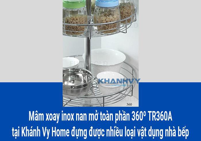 Mâm xoay inox nan mở toàn phần 360º TR360A tại Khánh Vy Home đựng được nhiều loại vật dụng nhà bếp