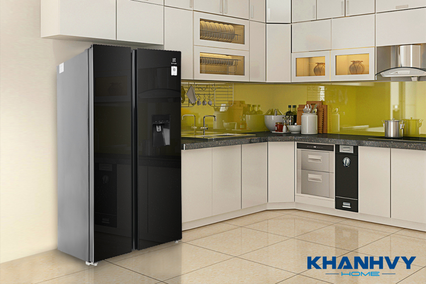 Tủ lạnh Electrolux 619L ESE6645A-BVN sở hữu thiết kế Side by Side với mặt cửa kính sang trọng và hiện đại