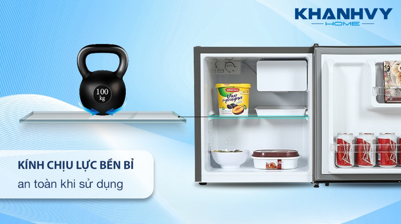 Tủ lạnh mini Electrolux EUM0500AD-VN trang bị ngăn tủ lạnh bằng kính cường lực an toàn và bền bỉ