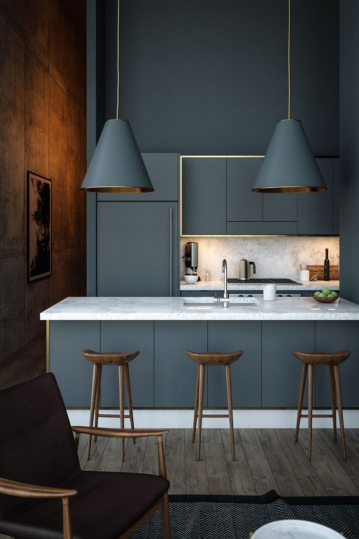 Tủ bếp màu xám xanh mang đến làn gió mới cho căn bếp của bạn