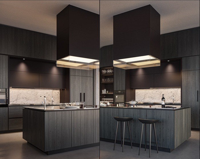 Tủ bếp màu xám rất dễ kết hợp với nội thất màu sáng