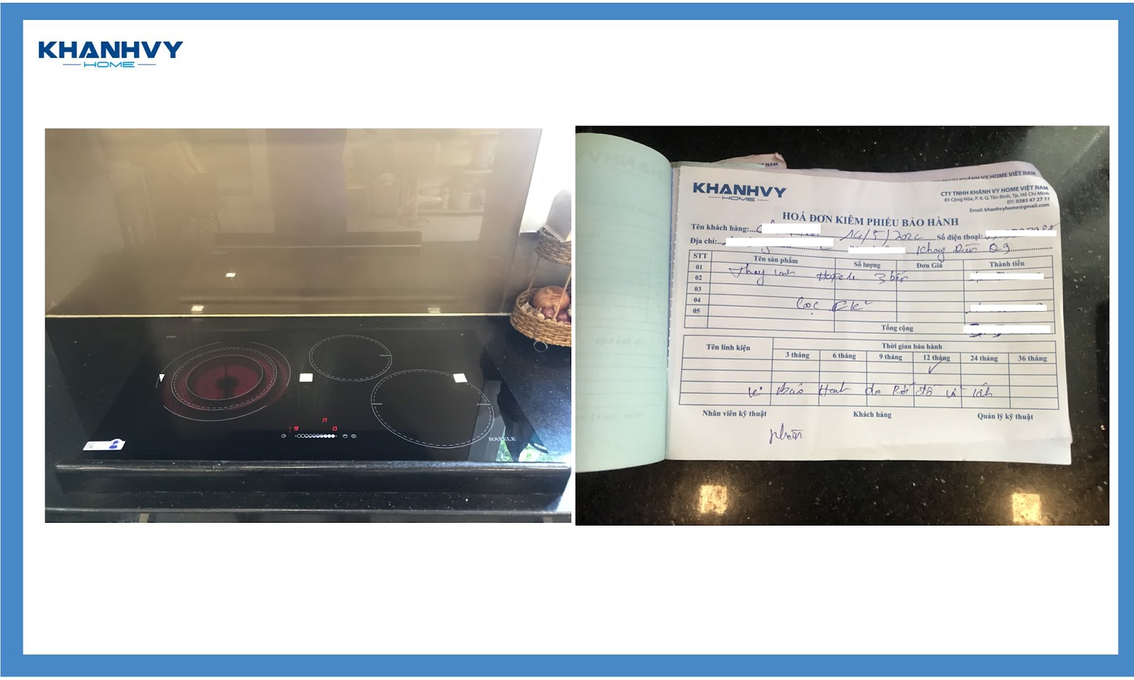 Hình ảnh feedback thay mặt kính bếp điện từ Hafele tại Hồ Chí Minh