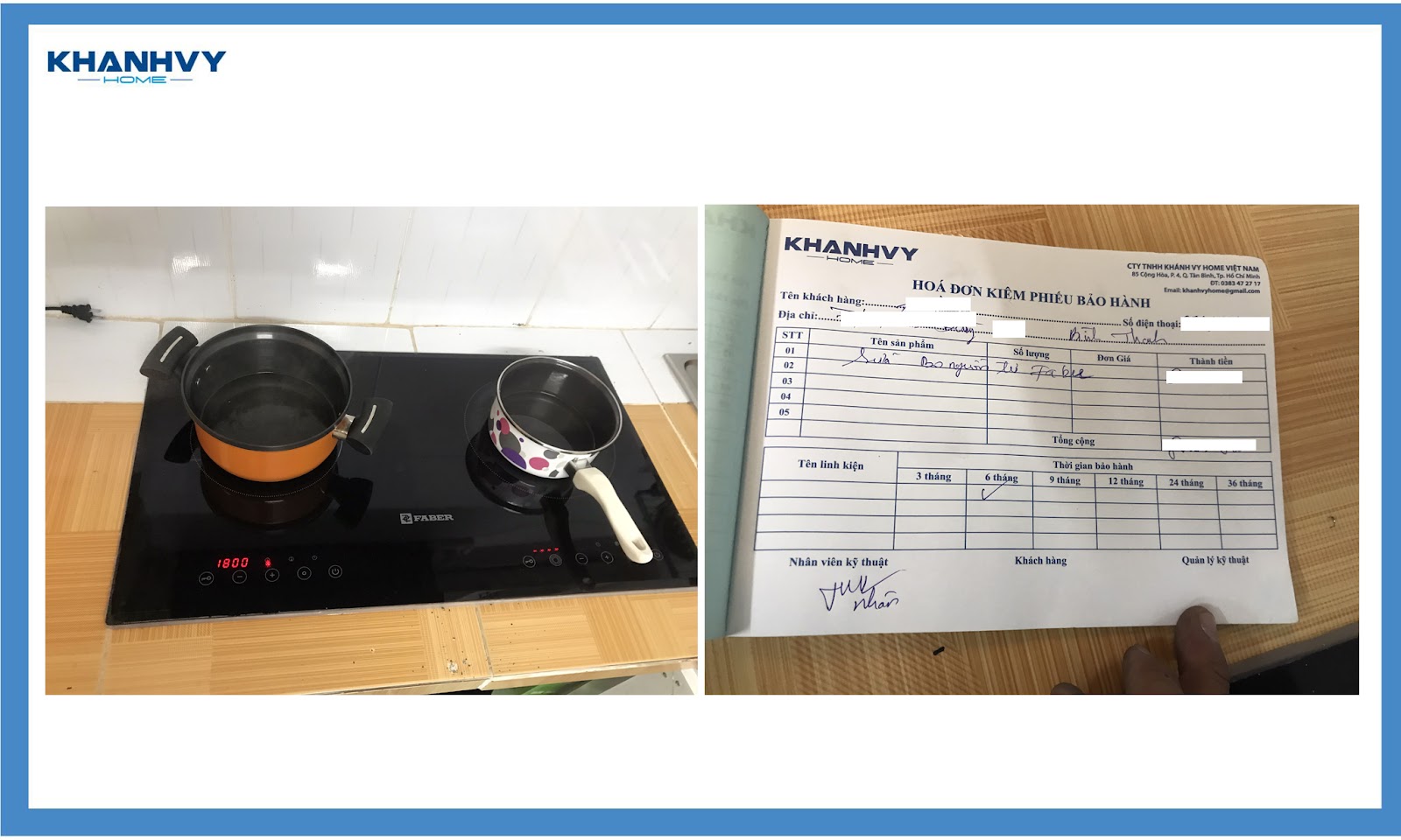 Hình ảnh feedback dịch vụ thay bo nguồn bếp từ Faber tại Khánh Vy Home
