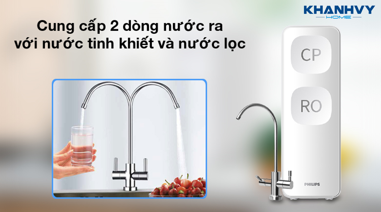 Máy lọc nước có công suất lọc lên đến 80 lít/giờ với 2 vòi lấy nước tiện lợi