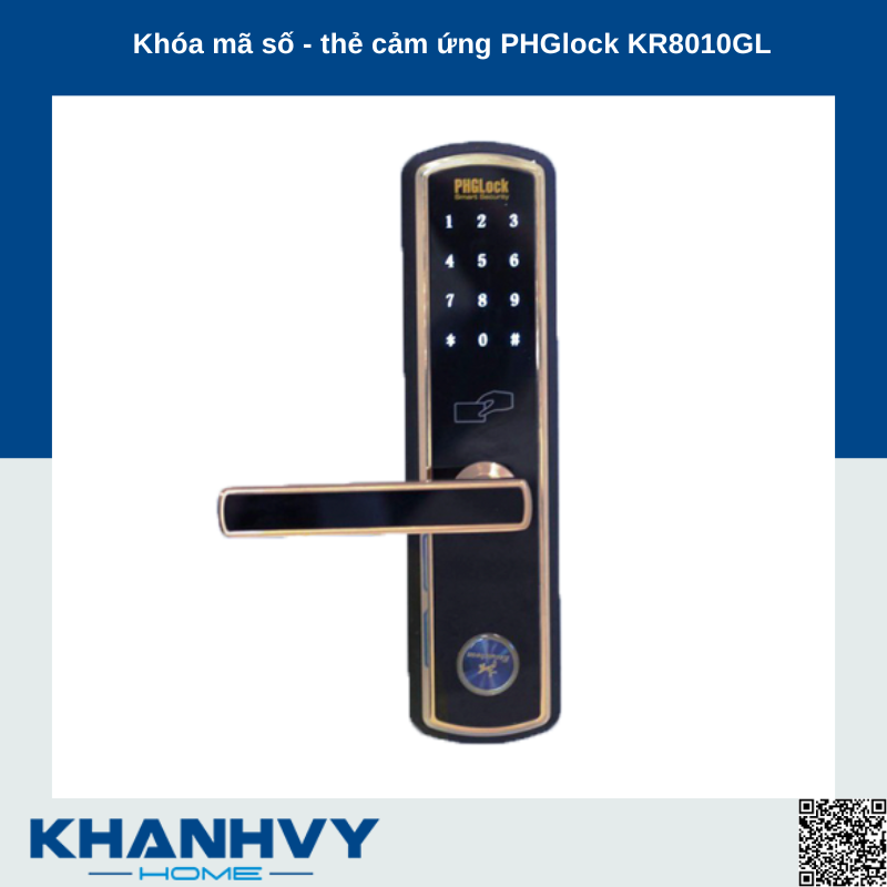  Sản phẩm khóa mã số - thẻ cảm ứng PHGlock KR8010 sở hữu thiết kế sang trọng và hiện đại thích hợp với mọi loại cổng
