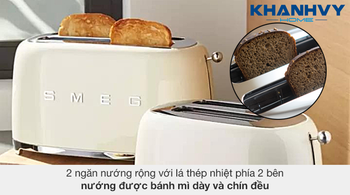Sản phẩm được trang bị 2 ngăn nướng rộng, giúp bạn nướng được cả những lát bánh mì dày một cách tiện lợi