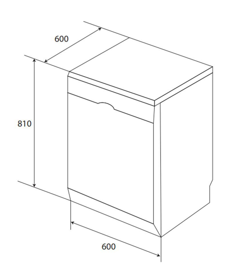  Hình kỹ thuật thông số chi tiết của máy rửa chén âm toàn phần KAFF KF-BDWSI12.6