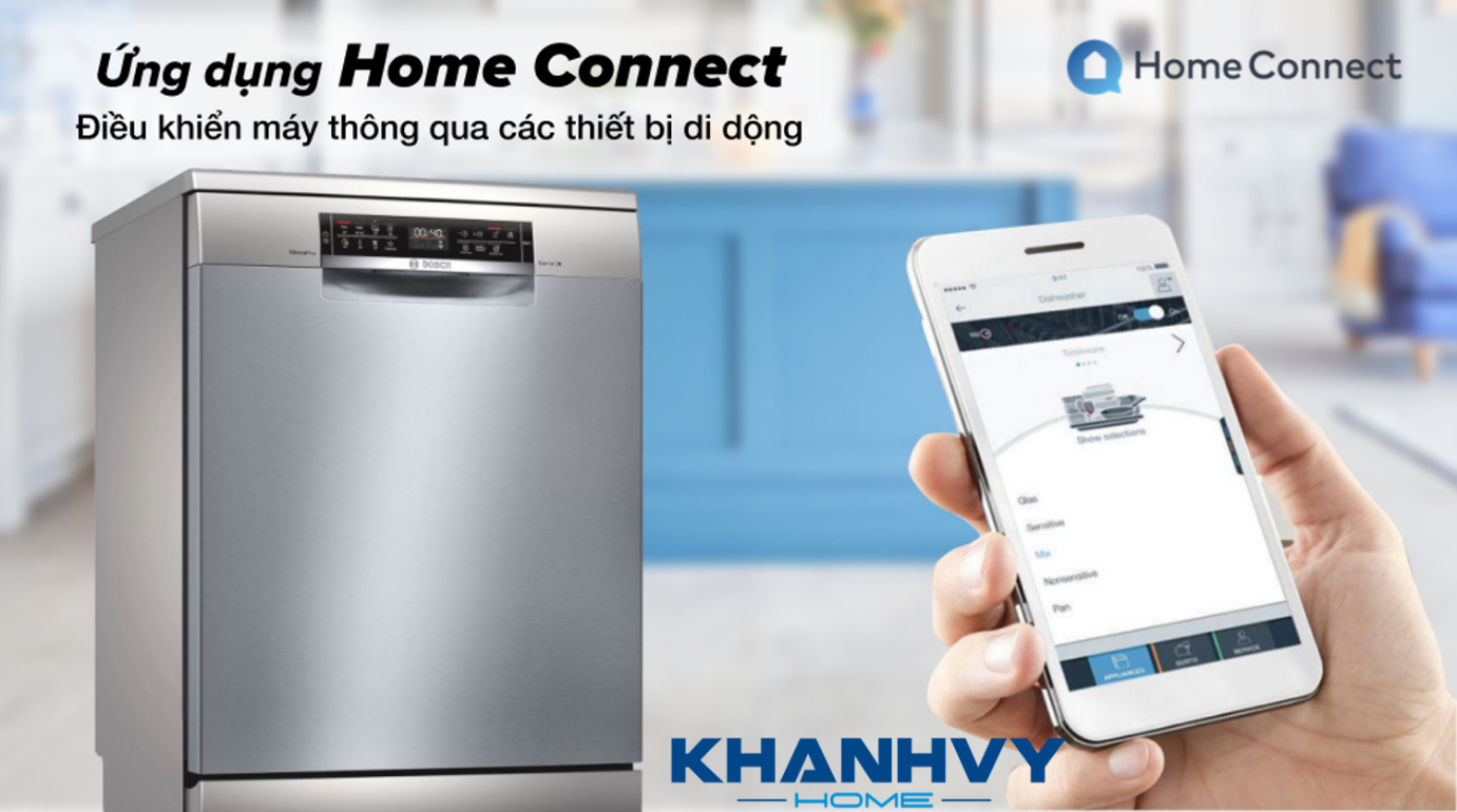 Điều khiển máy rửa chén từ xa bằng điện thoại di động thông qua ứng dụng Home Connect vô cùng hiện đại