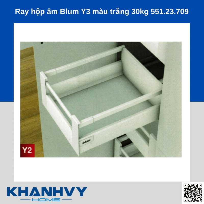 Ray hộp âm Blum Y3 màu trắng 30kg 551.23.709 chính hãng tại Khánh Vy Home