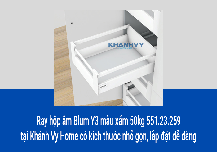  Ray hộp âm Blum Y3 màu xám 50kg 551.23.259 tại Khánh Vy Home có kích thước nhỏ gọn, lắp đặt dễ dàng