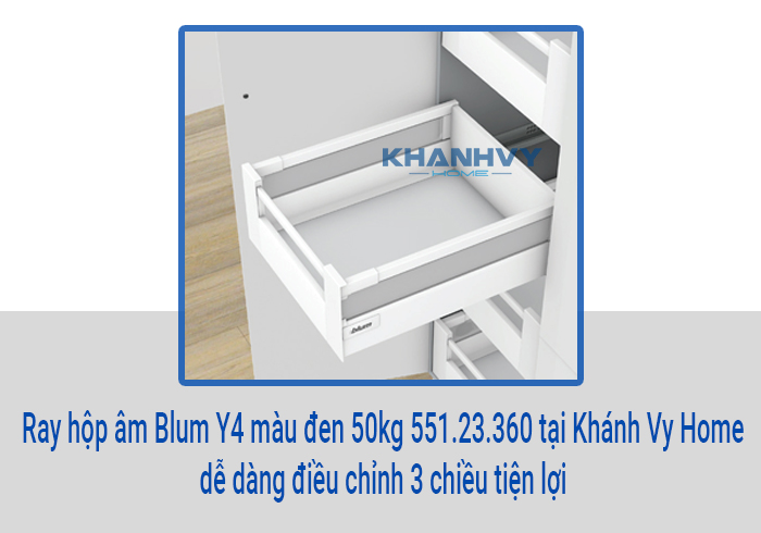 Ray hộp âm Blum Y4 màu đen 50kg 551.23.360 tại Khánh Vy Home dễ dàng điều chỉnh 3 chiều tiện lợi