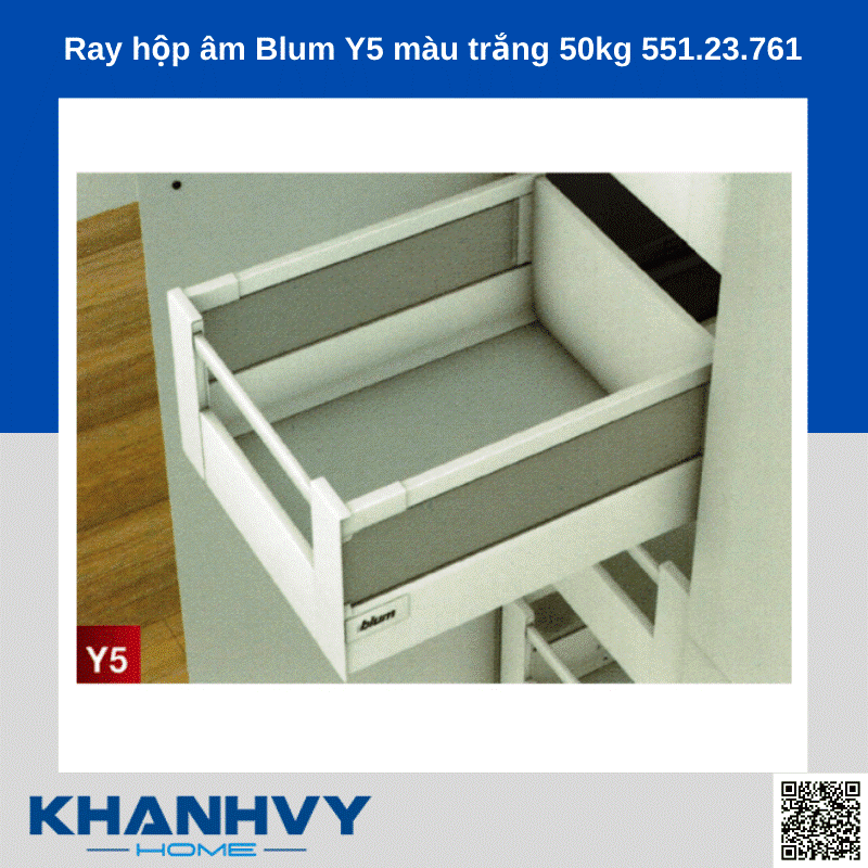 Ray hộp âm Blum Y5 màu trắng 50kg 551.23.761 chính hãng tại Khánh Vy Home