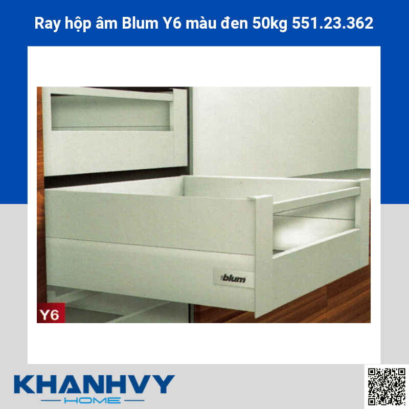 Ray hộp âm Blum Y6 màu đen 50kg 551.23.362 chính hãng tại Khánh Vy Home