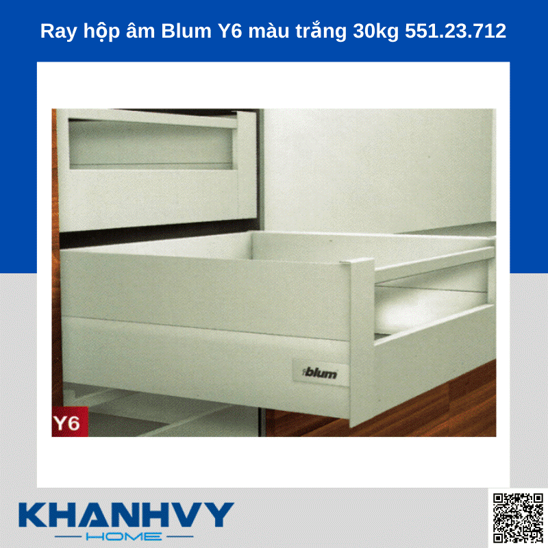 Ray hộp âm Blum Y6 màu trắng 30kg 551.23.712 chính hãng tại Khánh Vy Home