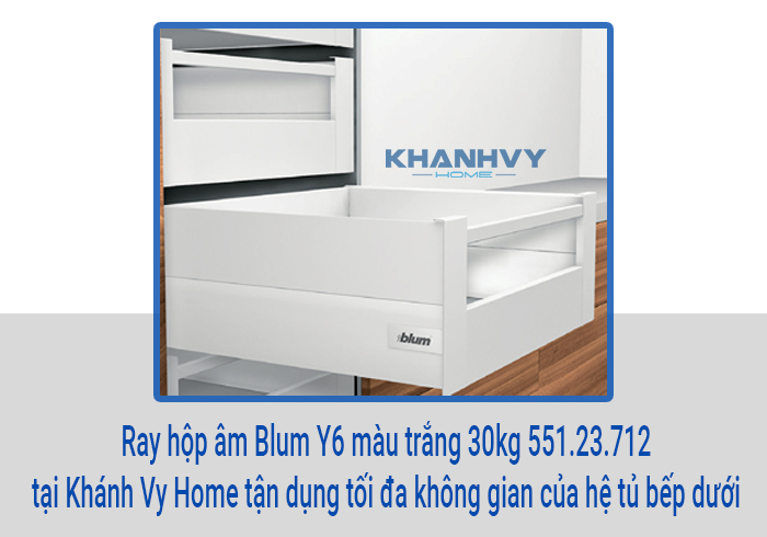  Ray hộp âm Blum Y6 màu trắng 30kg 551.23.712 tại Khánh Vy Home tận dụng tối đa không gian của hệ tủ bếp dưới