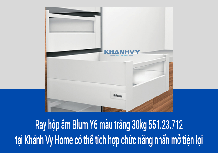  Ray hộp âm Blum Y6 màu trắng 30kg 551.23.712 tại Khánh Vy Home có thể tích hợp chức năng nhấn mở tiện lợi
