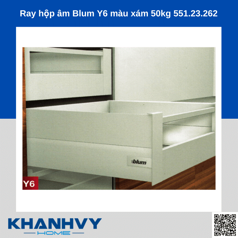 Ray hộp âm Blum Y6 màu xám 50kg 551.23.262 chính hãng tại Khánh Vy Home