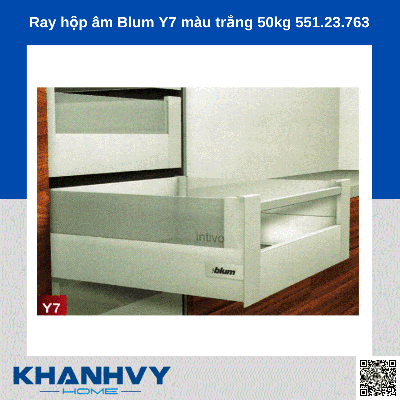 Ray hộp âm Blum Y7 màu trắng 50kg 551.23.763 chính hãng tại Khánh Vy Home