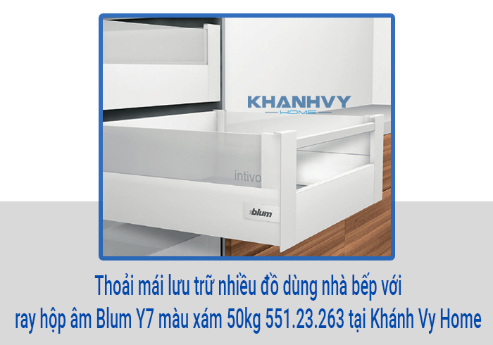  Thoải mái lưu trữ nhiều đồ dùng nhà bếp với ray hộp âm Blum Y7 màu xám 50kg 551.23.263 tại Khánh Vy Home