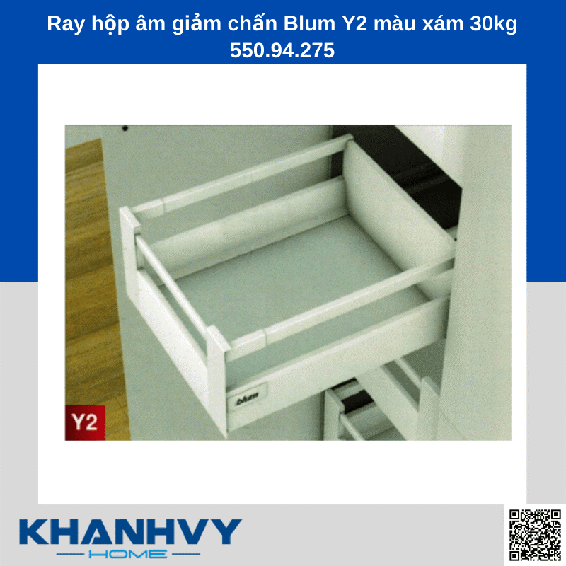 Ray hộp âm giảm chấn Blum Y2 màu xám 30kg 550.94.275 chính hãng tại Khánh Vy Home