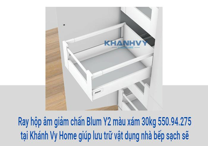  Ray hộp âm giảm chấn Blum Y2 màu xám 30kg 550.94.275 tại Khánh Vy Home giúp lưu trữ vật dụng nhà bếp sạch sẽ