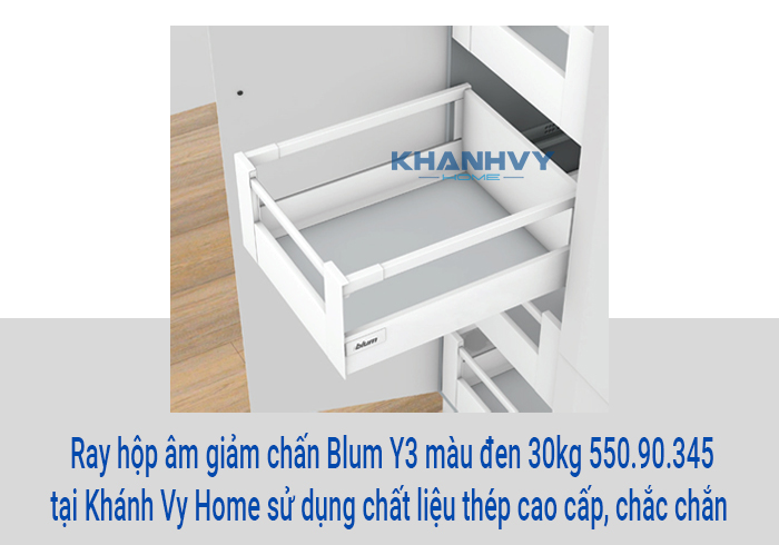 Ray hộp âm giảm chấn Blum Y3 màu đen 30kg 550.90.345 tại Khánh Vy Home sử dụng chất liệu thép cao cấp, chắc chắn