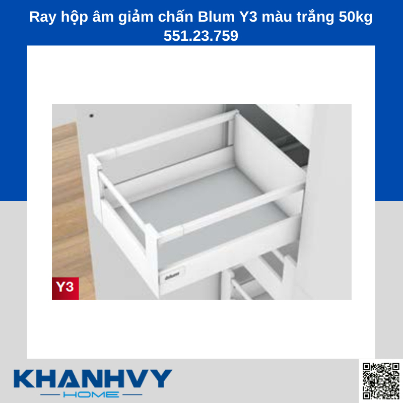  Ray hộp âm giảm chấn Blum Y3 màu trắng 50kg 551.23.759 chính hãng tại Khánh Vy Home