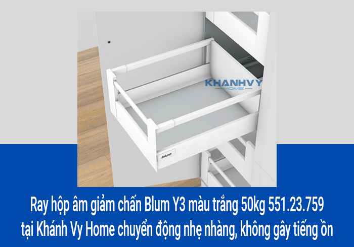  Ray hộp âm giảm chấn Blum Y3 màu trắng 50kg 551.23.759 tại Khánh Vy Home chuyển động nhẹ nhàng, không gây tiếng ồn