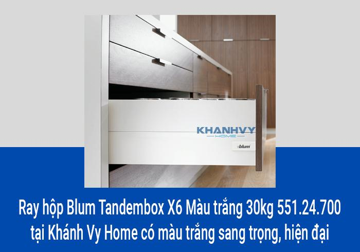  Ray hộp Blum Tandembox X6 Màu trắng 30kg 551.24.700 tại Khánh Vy Home có màu trắng sang trọng, hiện đại