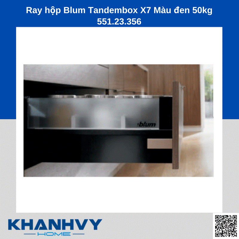 Ray hộp Blum Tandembox X7 Màu đen 50kg 551.23.356 chính hãng tại Khánh Vy Home