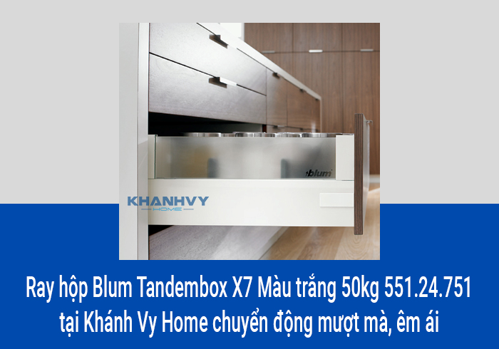  Ray hộp Blum Tandembox X7 Màu trắng 50kg 551.24.751 tại Khánh Vy Home chuyển động mượt mà, êm ái