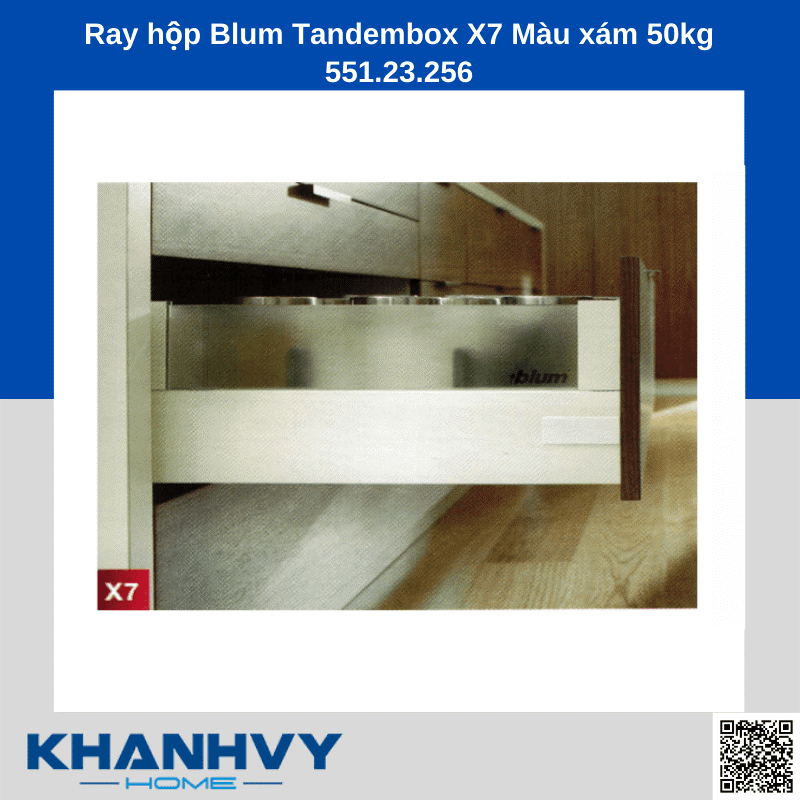 Ray hộp Blum Tandembox X7 Màu xám 50kg 551.23.256 chính hãng tại Khánh Vy Home