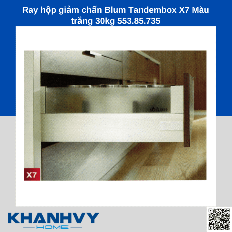 Ray hộp giảm chấn Blum Tandembox X7 Màu trắng 30kg 553.85.735 chính hãng tại Khánh Vy Home