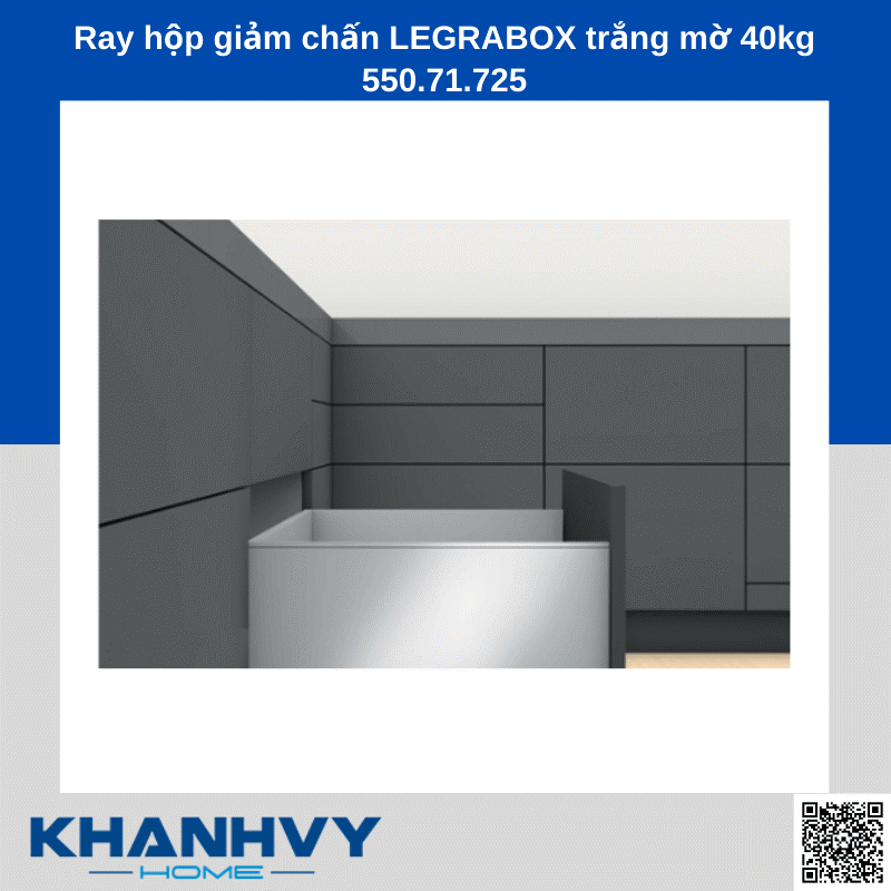 Ray hộp giảm chấn LEGRABOX trắng mờ 40kg 550.71.725 chính hãng tại Khánh Vy Home
