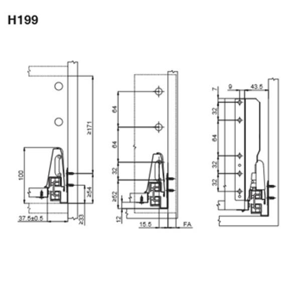 Bản vẽ kỹ thuật ray hộp Hafele ALTO Màu xám H199x500mm 552.79.085 tại Khánh Vy Home