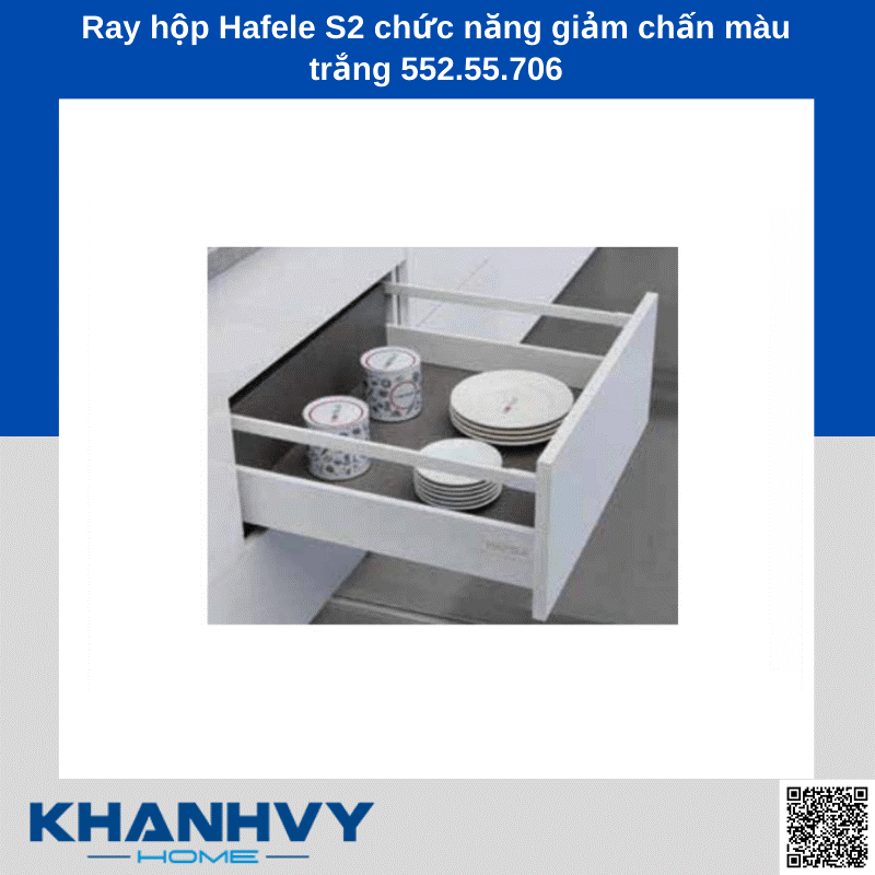 Ray hộp Hafele S2 chức năng giảm chấn màu trắng 552.55.706 chính hãng tại Khánh Vy Home