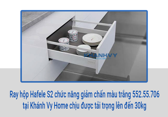  Ray hộp Hafele S2 chức năng giảm chấn màu trắng 552.55.706 tại Khánh Vy Home chịu được tải trọng lên đến 30kg
