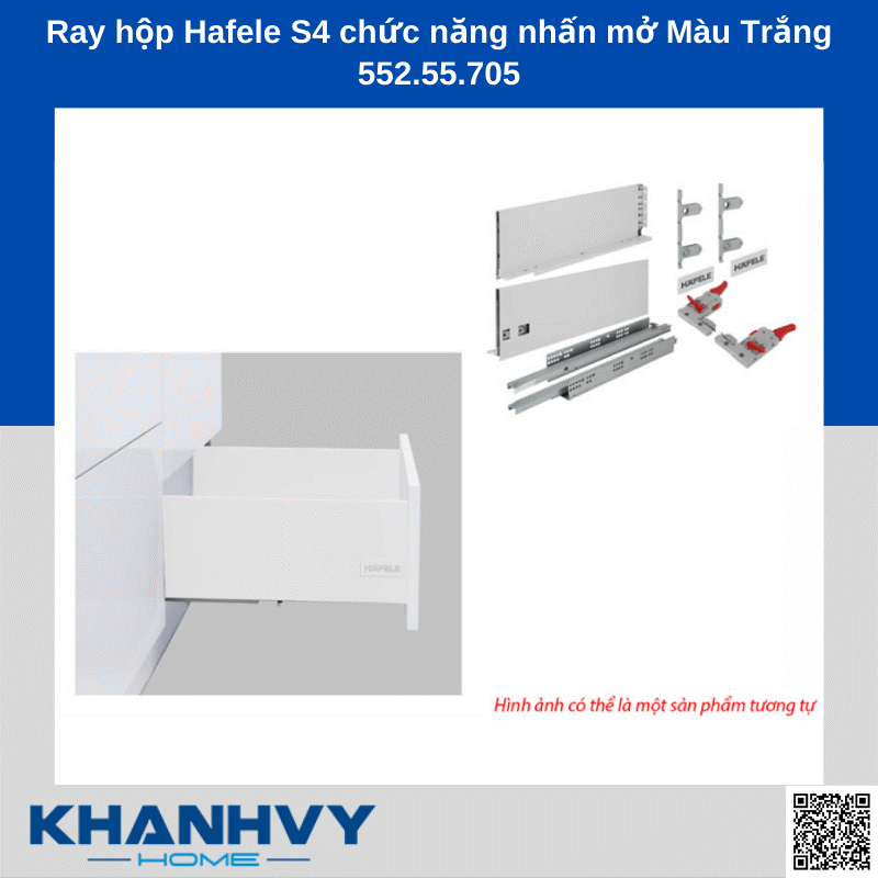  Ray hộp Hafele S4 chức năng nhấn mở Màu Trắng 552.55.705 chính hãng tại Khánh Vy Home