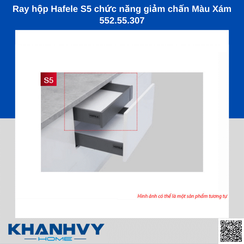 Ray hộp Hafele S5 chức năng giảm chấn Màu Xám 552.55.307 chính hãng tại Khánh Vy Home