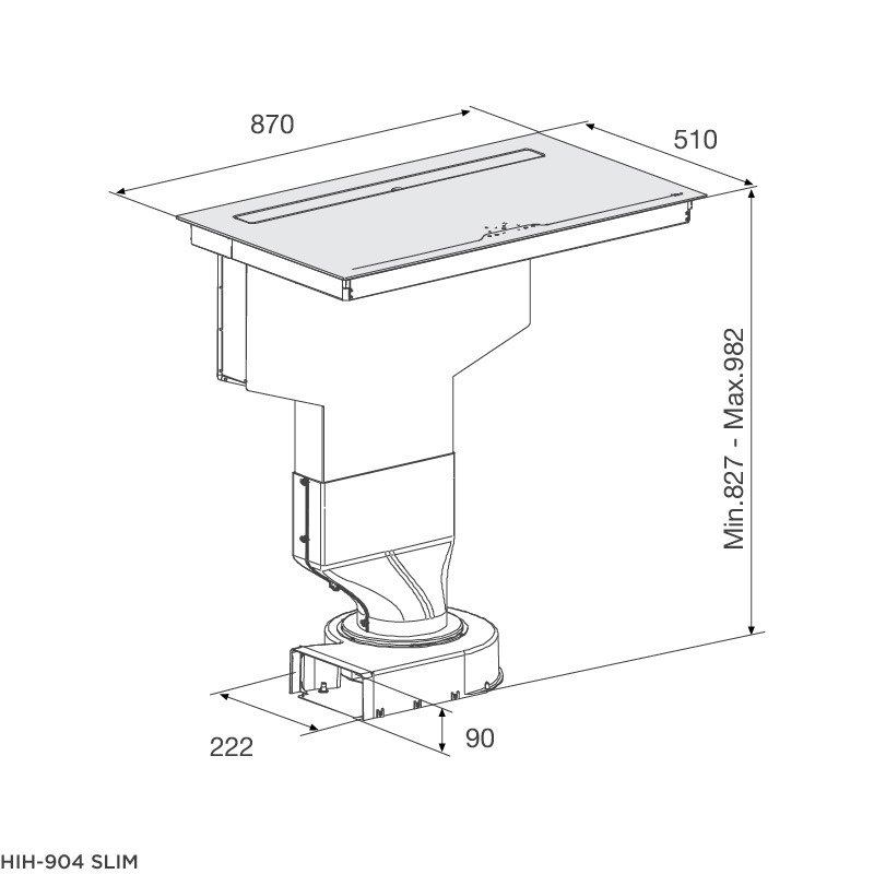 Hình ảnh bản vẽ kỹ thuật của Bếp từ kết hợp máy hút khói khử mùi HIH-904 SLIM