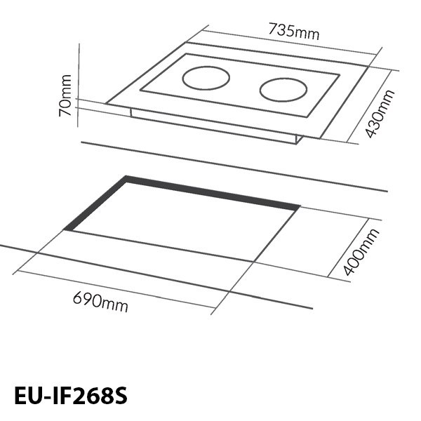  Kích thước bếp và kích thước khoét đá lắp đặt bếp hồng ngoại Eurosun EU-IF268S