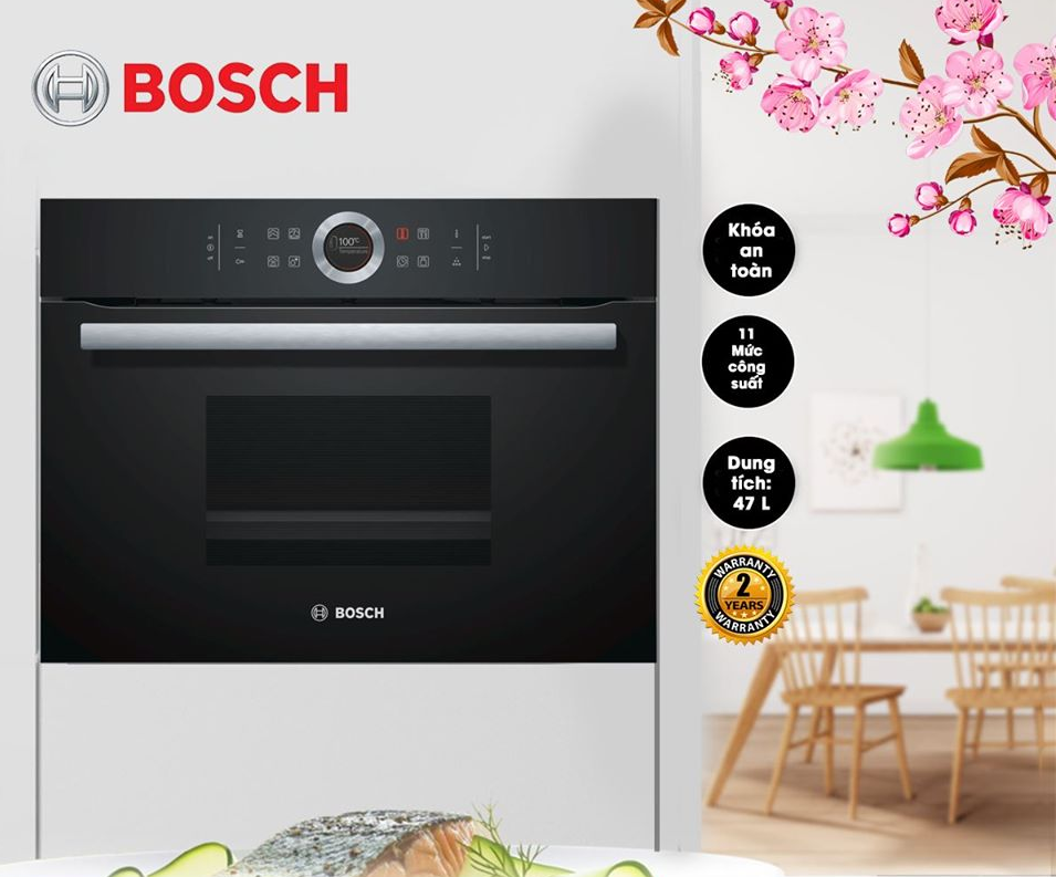 Lò nướng kết hợp hấp Bosch CDG634BB1 được thiết kế âm tủ tinh tế, sang trọng