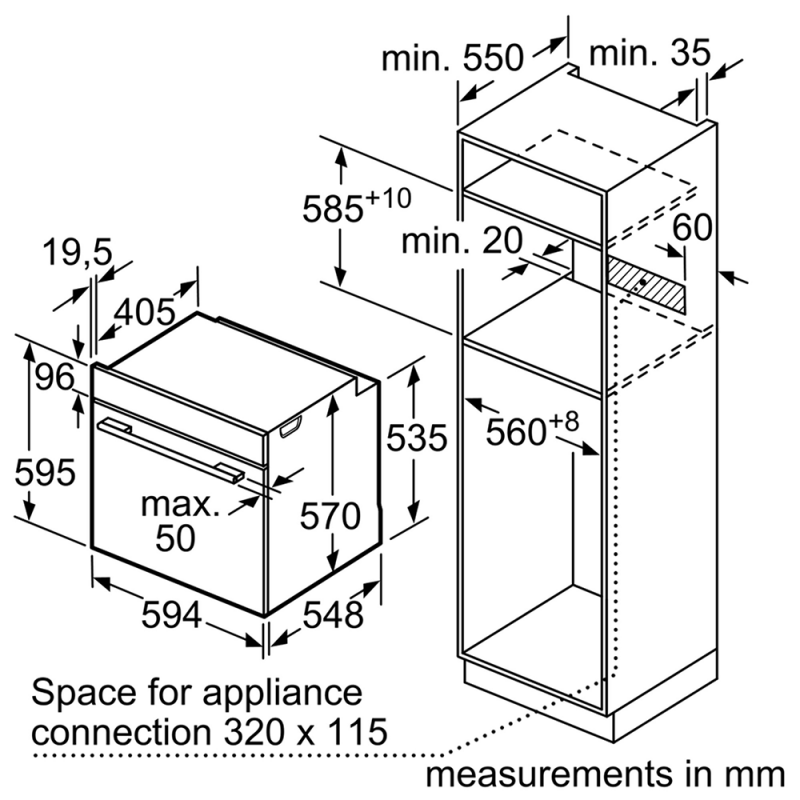 Hình ảnh thông số kỹ thuật của Lò nướng Bosch HBS534BS0B