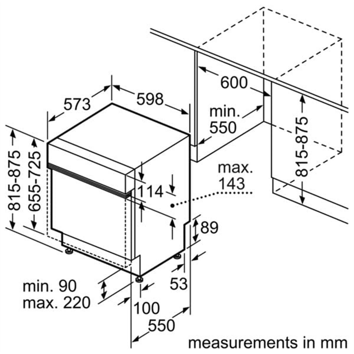 Bản vẽ kỹ thuật của máy rửa chén âm tủ Bosch SMV24AX02E