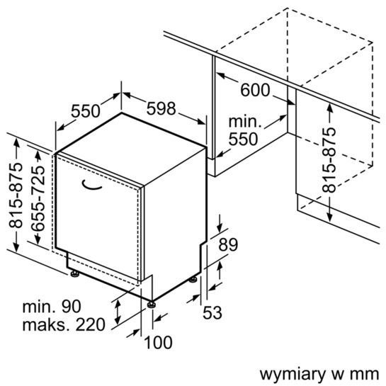 Bản vẽ kỹ thuật của máy rửa chén âm tủ Bosch SMV68MX03E